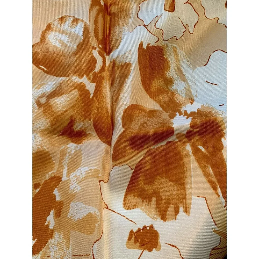 Vintage Vera‎ Floral Scarf Poppies Cream Tan Gold Brown 14